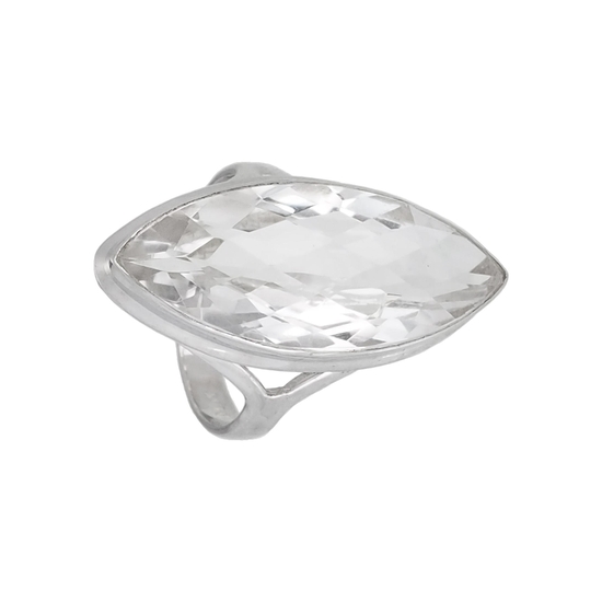 Кольцо 'Маркиза'  с горным хрусталём, родий