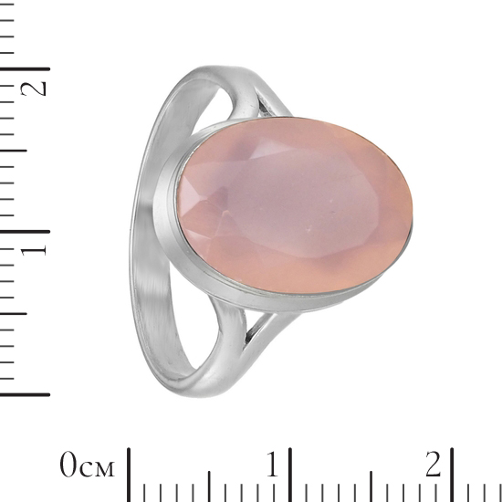 Кольцо родированное с розовым кварцем