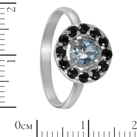 Кольцо 'Мишель' с голубым топазом, чёрная шпинель