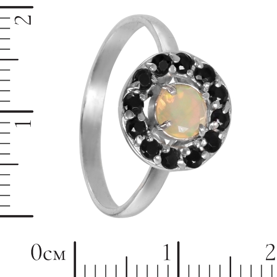 Кольцо 'Мишель' с опалом, чёрная шпинель