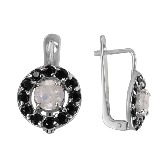 Серьги 'Мишель' с беломоритом, чёрная шпинель