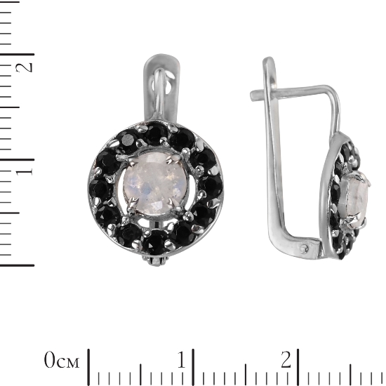 Серьги 'Мишель' с беломоритом, чёрная шпинель