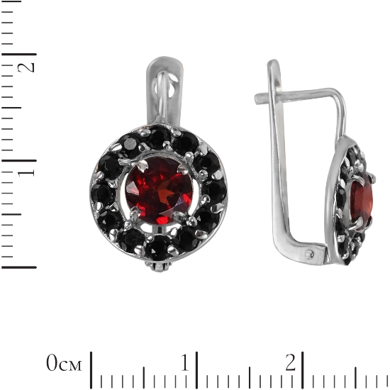 Серьги 'Мишель' с гранатом, чёрная шпинель