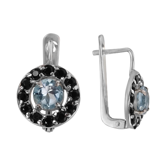 Серьги 'Мишель' с голубым топазом, чёрная шпинель