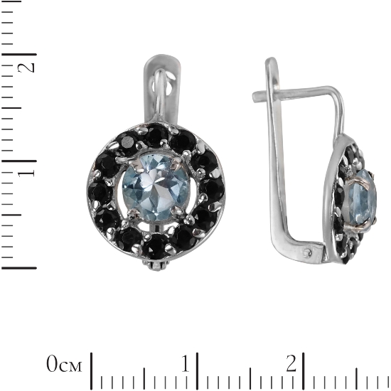 Серьги 'Мишель' с голубым топазом, чёрная шпинель