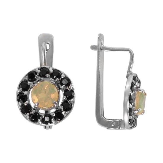 Серьги 'Мишель' с опалом, чёрная шпинель