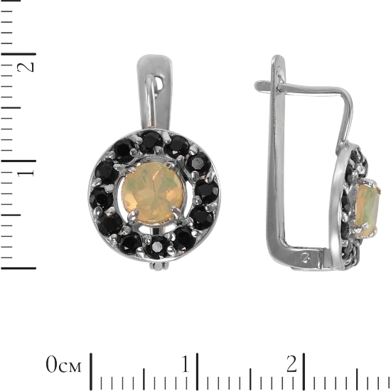 Серьги 'Мишель' с опалом, чёрная шпинель