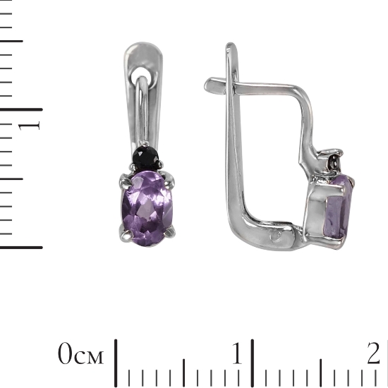 Серьги 'Амелия' с аметистом, чёрной шпинелью