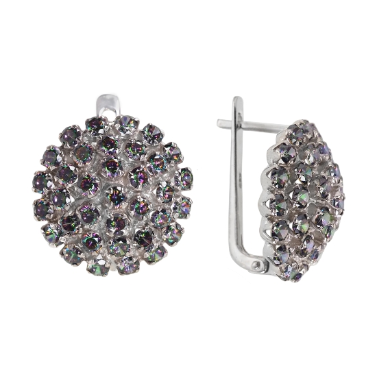 Серьги 'Вспышка' с мистиком, родий