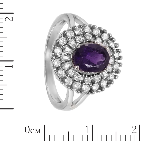 Кольцо 'Павие' с аметистом и фианитами, родий