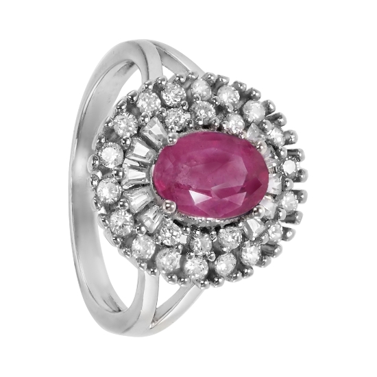 Кольцо 'Павие' с рубином и фианитами, родий