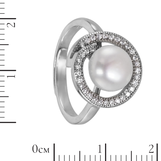 Кольцо 'Сатин' с жемчугом и фианитами, родий