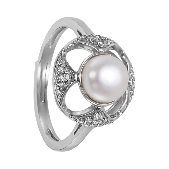 Кольцо ''Нежность с жемчугом и фианитами, родий