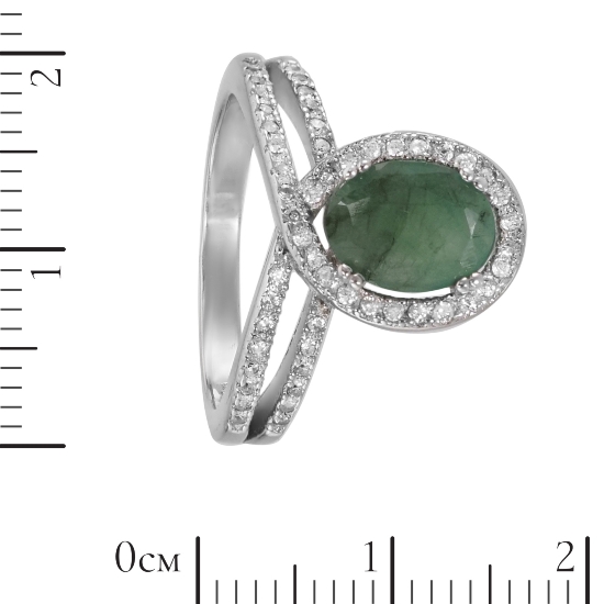 Кольцо 'Виши' с изумрудом и фианитами, родий