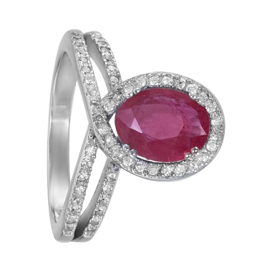 Кольцо 'Виши' с рубиноми фианитами, родий