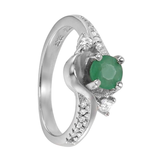 Кольцо 'Верность' с изумрудом и фианитами, родий