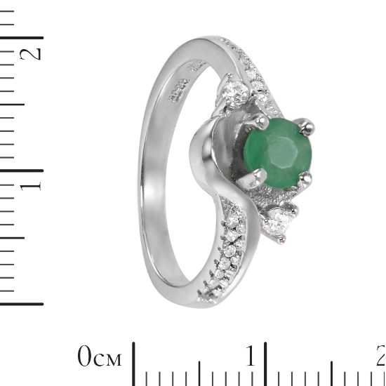 Кольцо 'Верность' с изумрудом и фианитами, родий