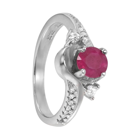 Кольцо 'Верность' с рубином и фианитами, родий