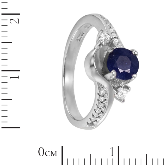 Кольцо 'Верность' с сапфиром и фианитами, родий