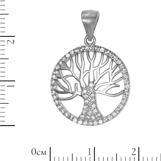 Подвеска 'Древо' с фианитами, родий