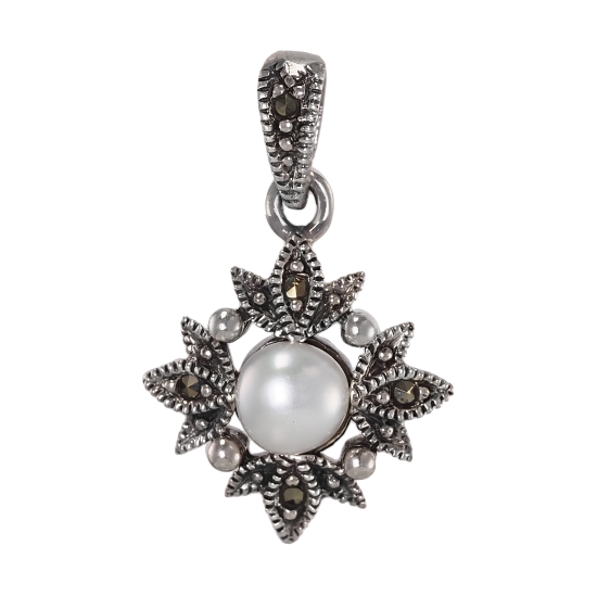 Подвеска 'Полярная звезда' с жемчугом и марказитами