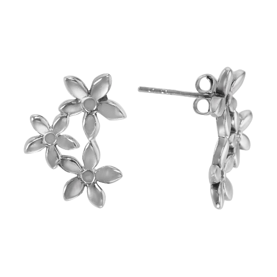 Серьги 'Цветочки' серебряные, родий