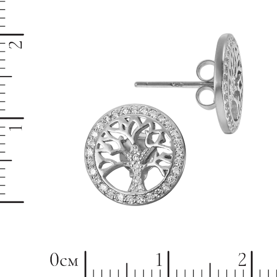 Пуссеты 'Древо' с фианитами, родий