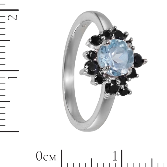 Кольцо 'Феерия' с голубым топазом, чёрная шпинель, родий