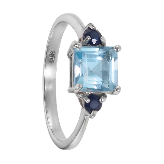 Кольцо 'Асанда' с голубым топазом, чёрной шпинелью, родий