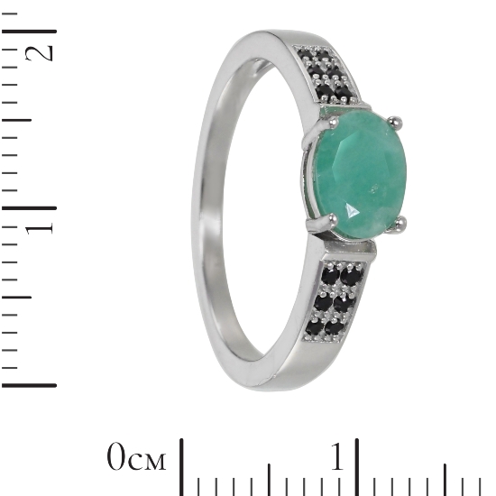 Кольцо 'Пряжка' с изумрудом, чёрной шпинелью, родий