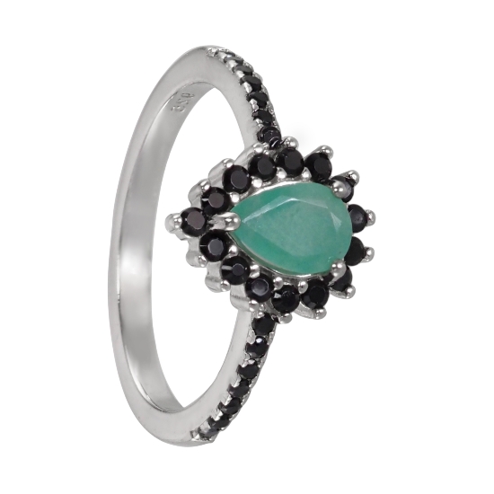 Кольцо 'Хира' с изумрудом, чёрной шпинелью, родий