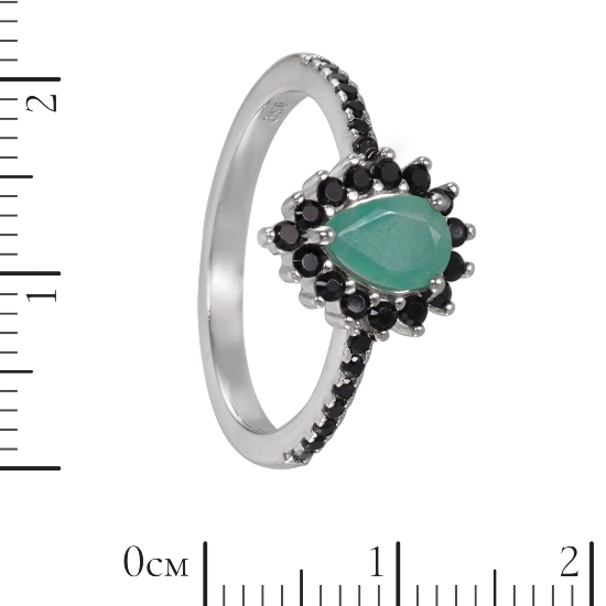 Кольцо 'Хира' с изумрудом, чёрной шпинелью, родий