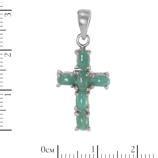 Подвеска 'Крест' с изумрудом, родий