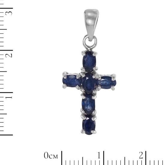 Подвеска 'Крестик' с сапфиром, родий