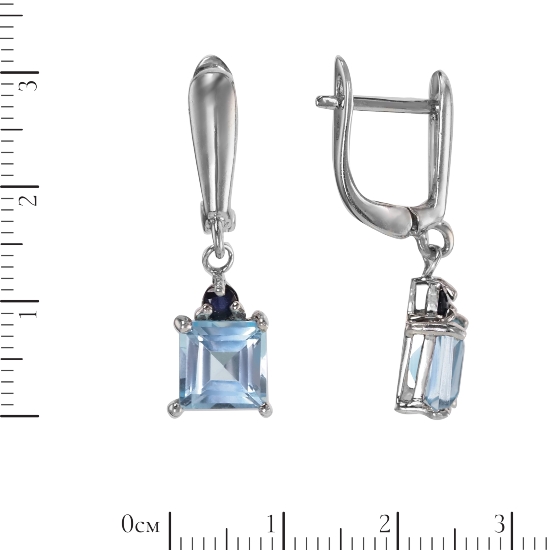 Серьги 'Асанда' с голубым топазом, чёрной шпинелью, родий