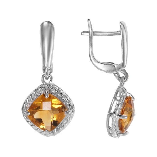 Серьги 'Мукта' с цитрином, родий