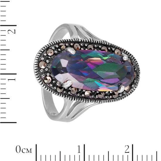 Кольцо 'Овал' с мистическим топазом и марказитами