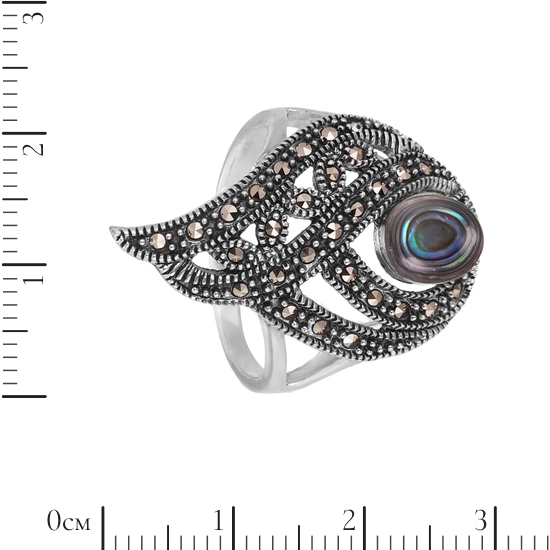 Кольцо 'Плетение' с перламутром и марказитами