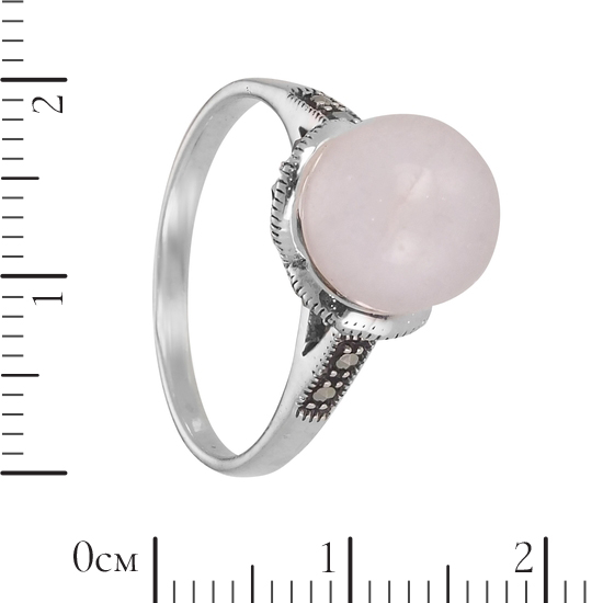 Кольцо 'Каспи' с розовым кварцем и марказитами