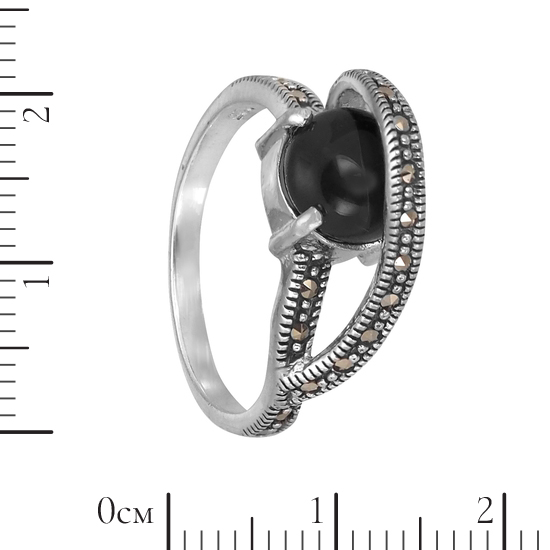Кольцо 'Орион' с чёрным агатом и марказитами