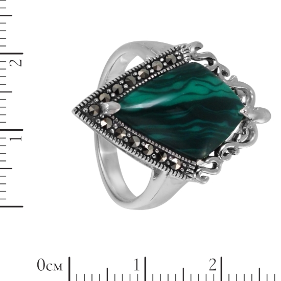 Кольцо 'Унико' с малахитом и марказитами