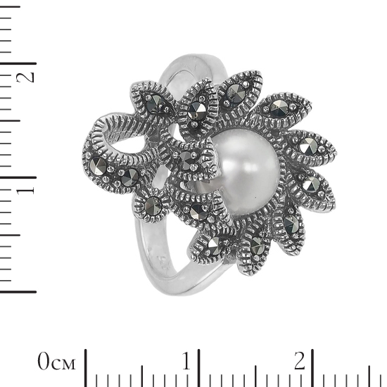 Кольцо 'Гepбepa' с жемчугом и марказитами