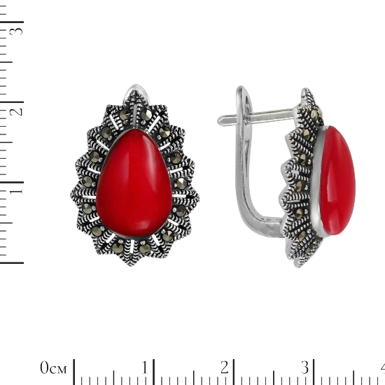 Серьги 'Прис' с кораллом и марказитами