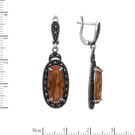 Серьги 'Овал' с султанитом и марказитами
