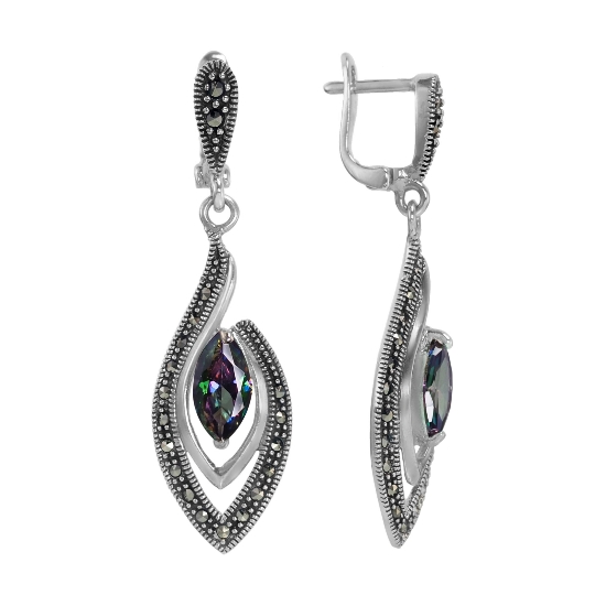 Серьги 'Луна' с мистиком и марказитами