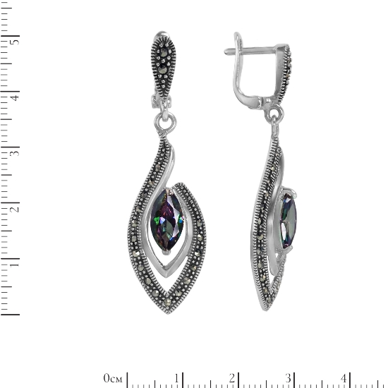 Серьги 'Луна' с мистиком и марказитами