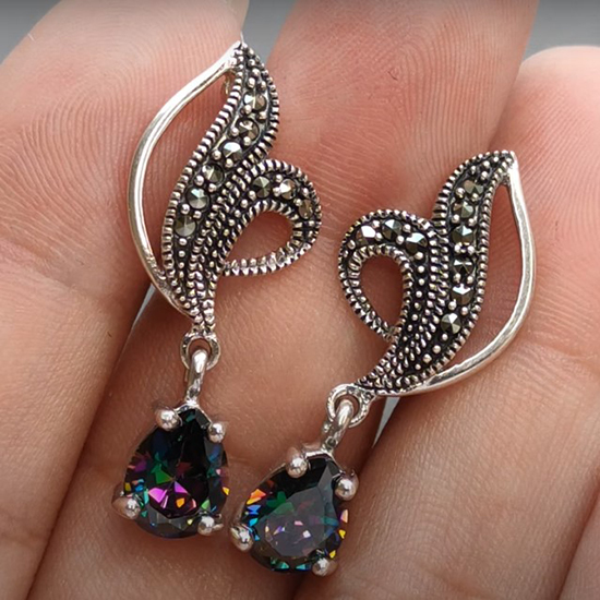 Серьги 'Брызги лета' с мистиком и марказитами