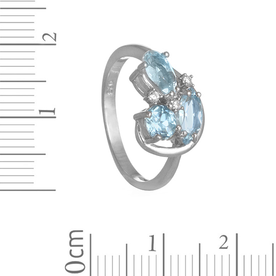 Кольцо 'Бриз' с голубыми топазами и фианитами
