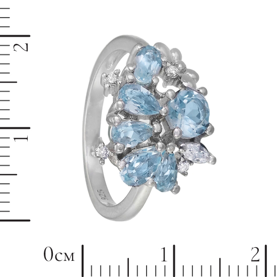 Кольцо 'Грёзы' с голубыми топазами и фианитами