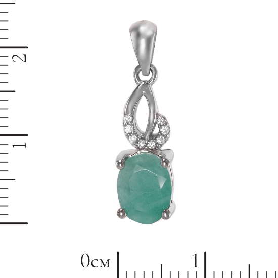 Подвеска 'Лара' с изумрудом и фианитом, родий